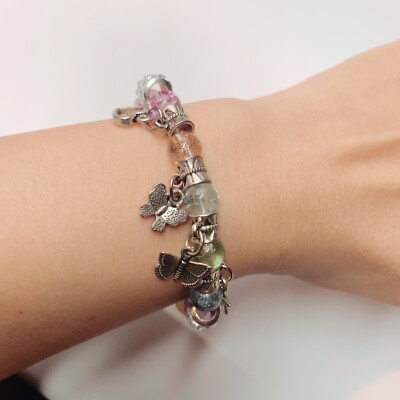 Butterfly Pink Purple Green Beaded Fashion Bracelet