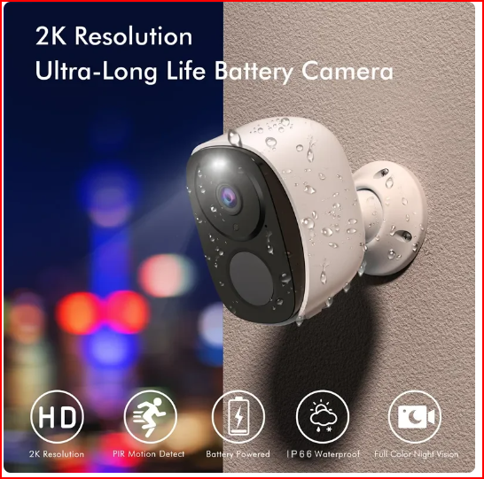 DETIKO Outdoor Wireless Security Camera - 2K Color Night Vision, 180-Day Battery, AI Motion Detection