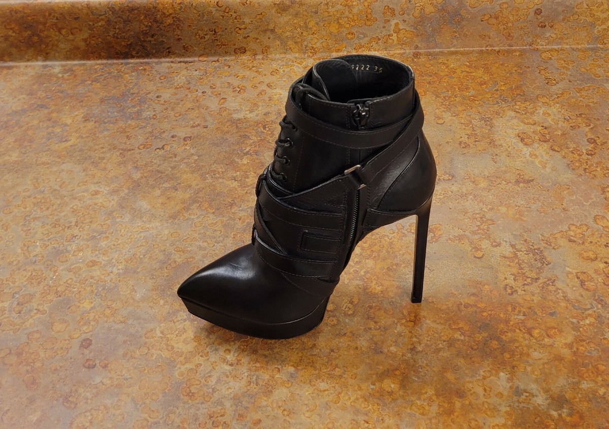 New! YSL Saint Laurent '3-Strap' Booties Black Womens 5 US 35 Eur