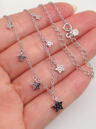 925 Sterling Silver Dainty Cz Star Charm Station Choker Necklace 2.5mm 5mm 15.5" - Afbeelding 7 van 10