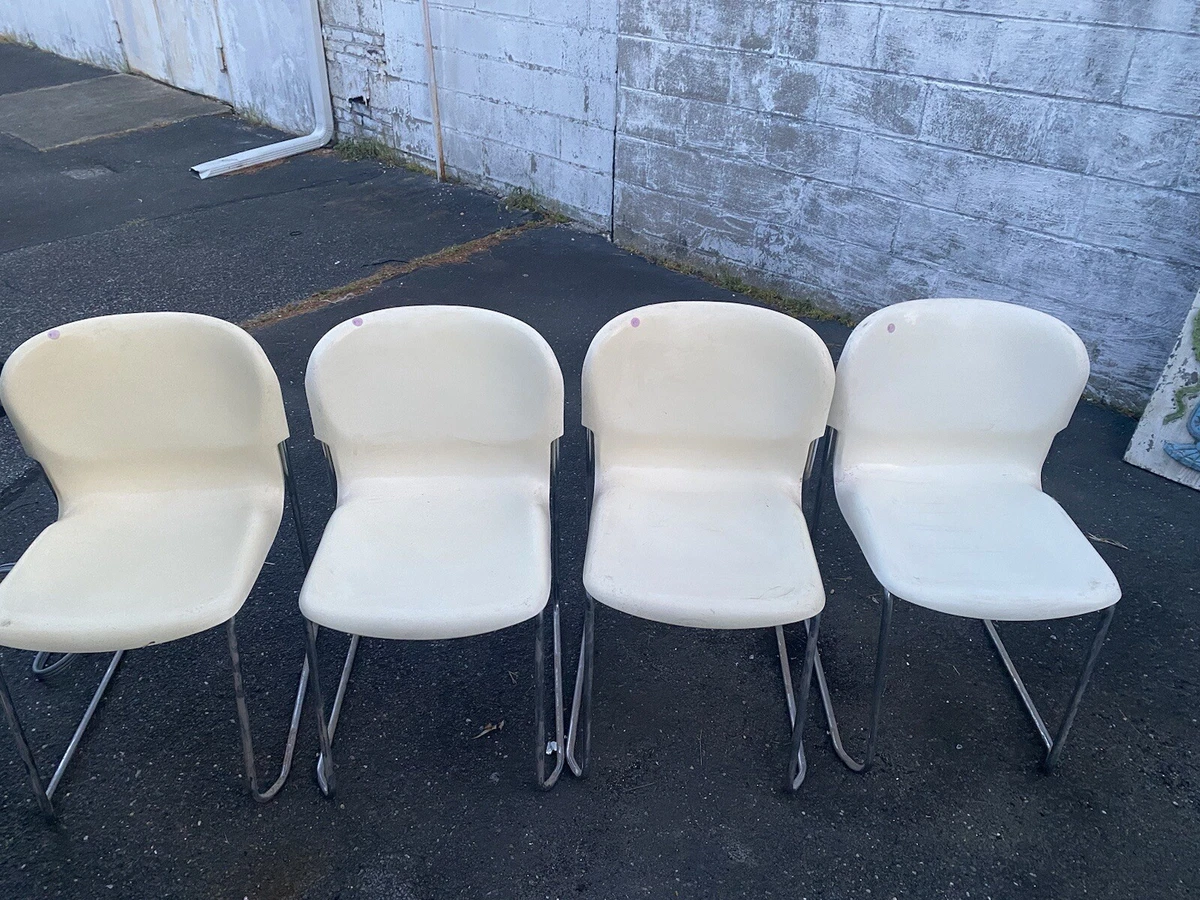 Vintage Stacking Chairs set 4 mid century modern Gerd Lange off white