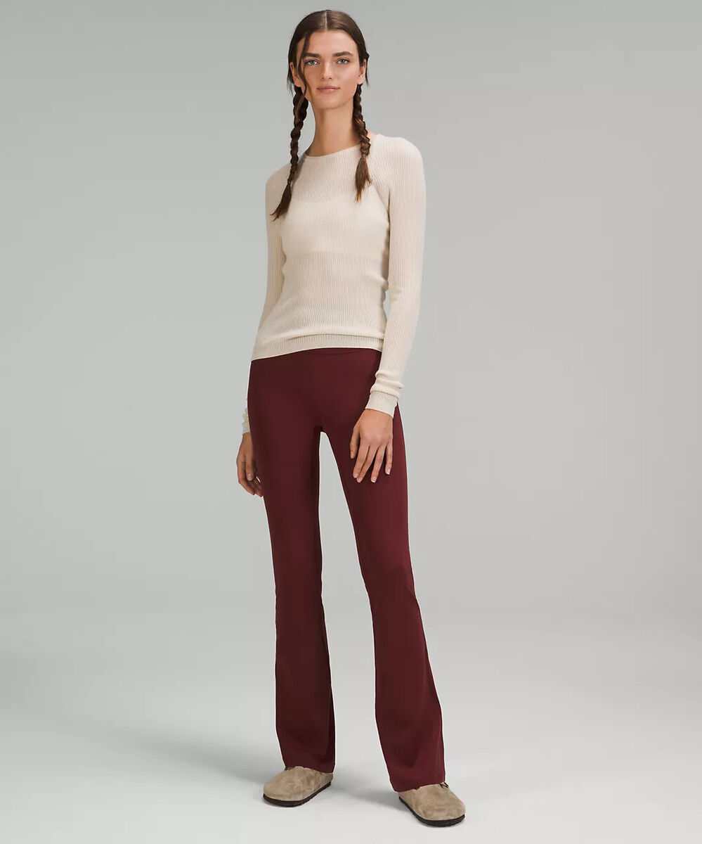 Groove Ribbed Flared Leggings - Brown