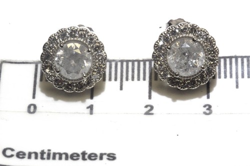 GIA 14k white gold 2.54ct round diamond halo round natural stud earrings cluster - Picture 8 of 11