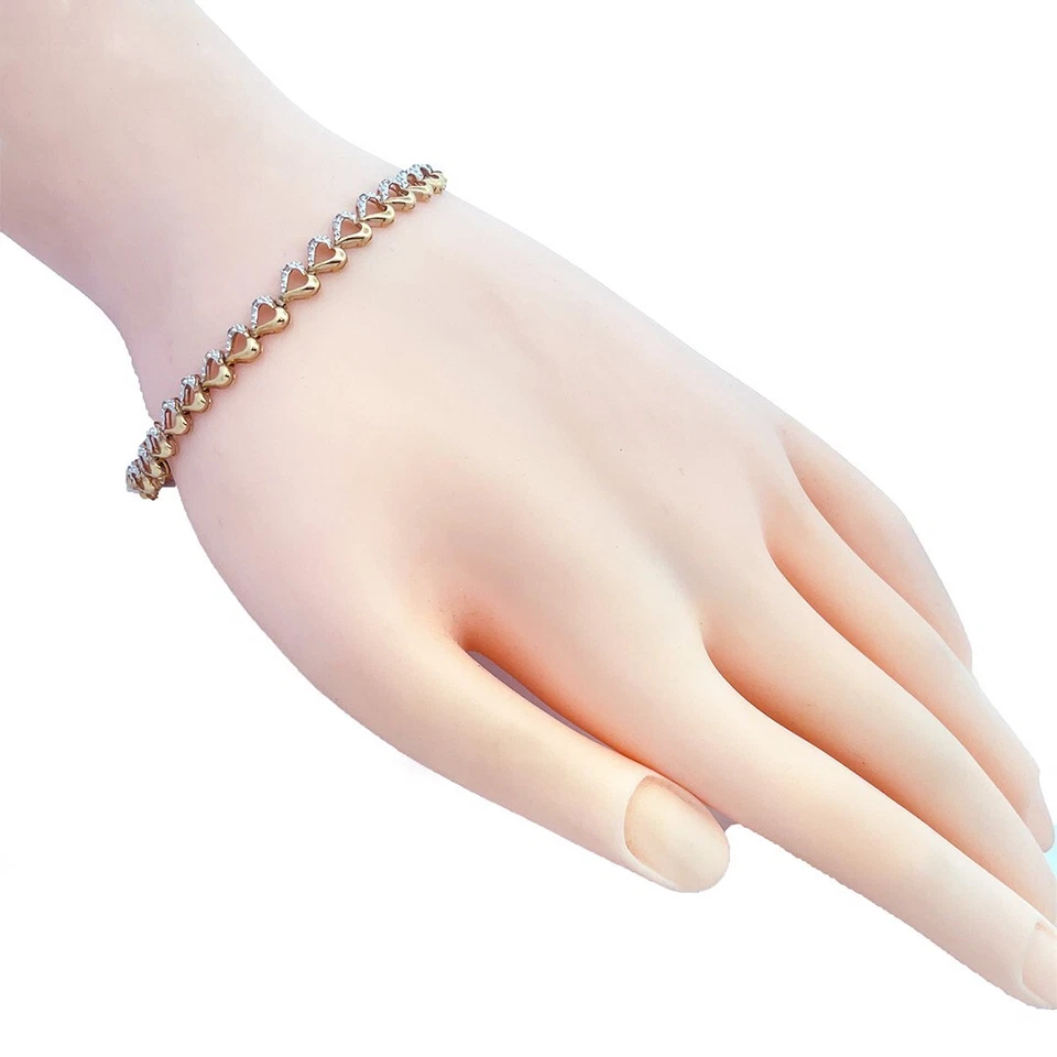 Diamond 14k Gold Bracelet Two Tone Heart Link - Image 2 of 4