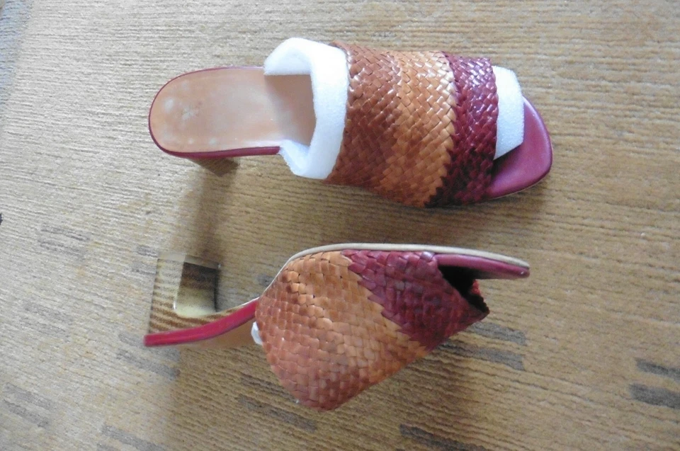 Chaussures femme sandales mules cuir tressé beige brun rouge Taille 37 ou 4 UK - Photo 2/4