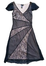 BCBGMaxazria Dress Womans 4 Black Lace Organza Formal Flapper Great Gatsby Silk