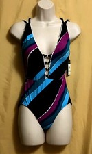 Cole of CA ladies multicolored black 1 pc swimsuit peekaboo gold ring 8 10 72