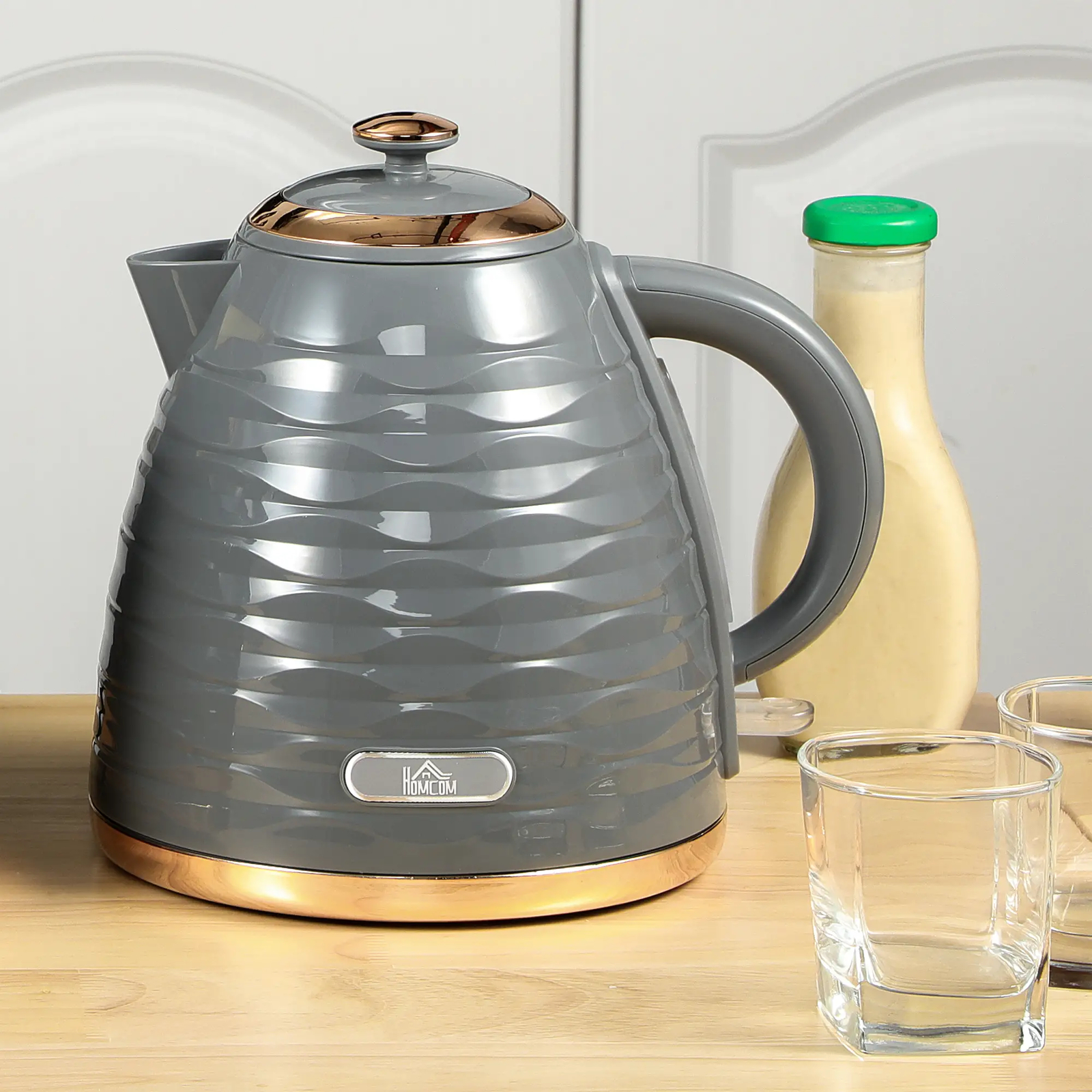 HOMCOM Electric Kettle, Fast Boil, 1.7L, 3kW, Swivel, Grey Ripple