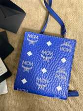 MCM Blue Monogram Crossbody Phone Case Zip Po...