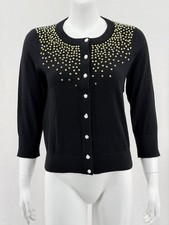 Kate Spade Sweater Womens Medium Black Benson Cardigan Embellished Silk Holiday