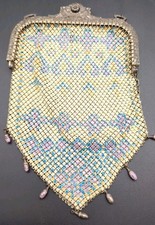 Art Deco Painted Enamel Mesh Ladies Purse/Bag by Mandalian Mfg.