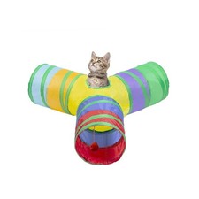 3 Way Cat Tunnel Collapsible Pet Play Tube with Hanging Ball Toy