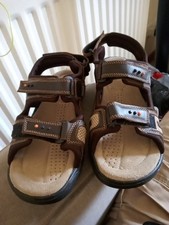 Mens Size 11, Brown Leather And Fabric, Activity Sandals,TU