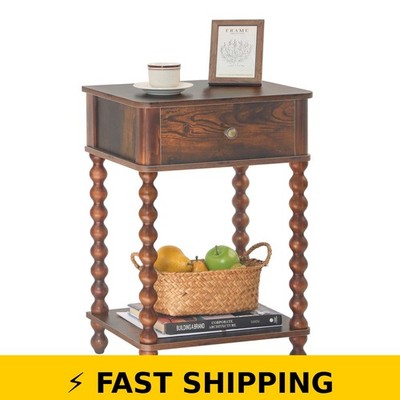 AWASEN Mid Century Modern Nightstand with Drawer - Rustic Brown