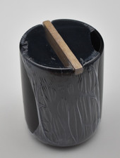 iDesign Ceramic Earth Collection Toothbrush Holder w/ Wood Divider / Matte Black