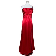 Blondie Nites Junior's Formal Dress Size 17 Red Satin Backless Long Column Gown