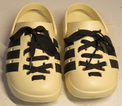 ADILETTE CLOG ADIDAS CREAM BLACK w/ Laces Unisex Size 5M/6W Cloudfoam Shoe Rare