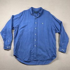 Ralph Lauren Shirt Mens L Blake Silk Linen Blend Solid Blue Oxford Button Down
