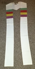 OFFICIANT PASTOR CLERGY STOLE HAND MADE WHITE W/PASTEL RAINBOW SHADES DETAIL