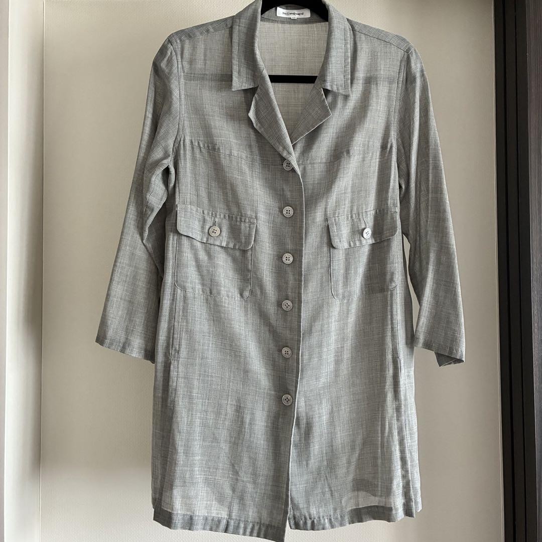 Autentica camicia blusa Yves Saint Laurent 2 tasche frontali grigia taglia 36 donna