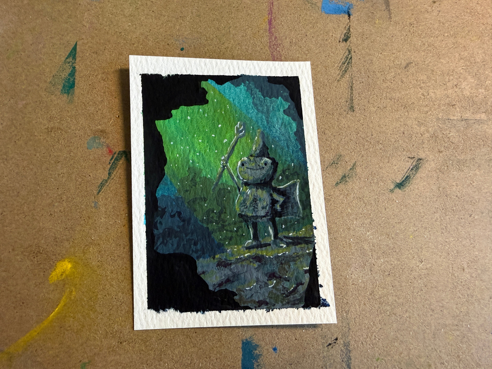 ACEO Original Gouache Painting Frog Wizard Fantasy Creature Miniature Art GBares