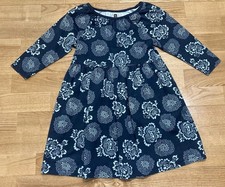 Girl's Tea Collection Dark Navy Dress  w/Light Blue Flowers Size 6 EUC