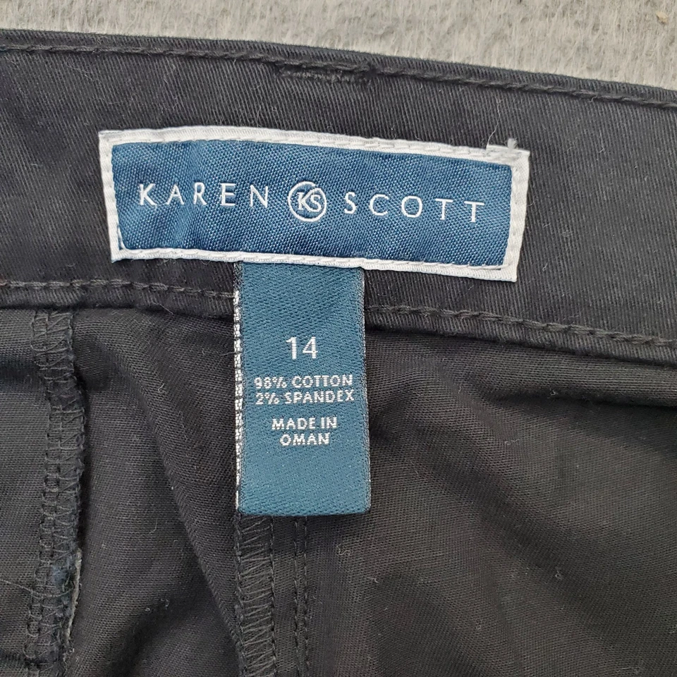 Pantalones capri Karen Scott para mujer 14 negros cómodos cintura tobillo botón control abdomen Foto 4 de 4