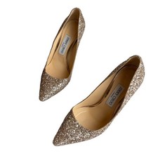 Jimmy Choo Glitter Pointed Toe Pumps Champagne Gold Women's Size EU37.5/US7.5