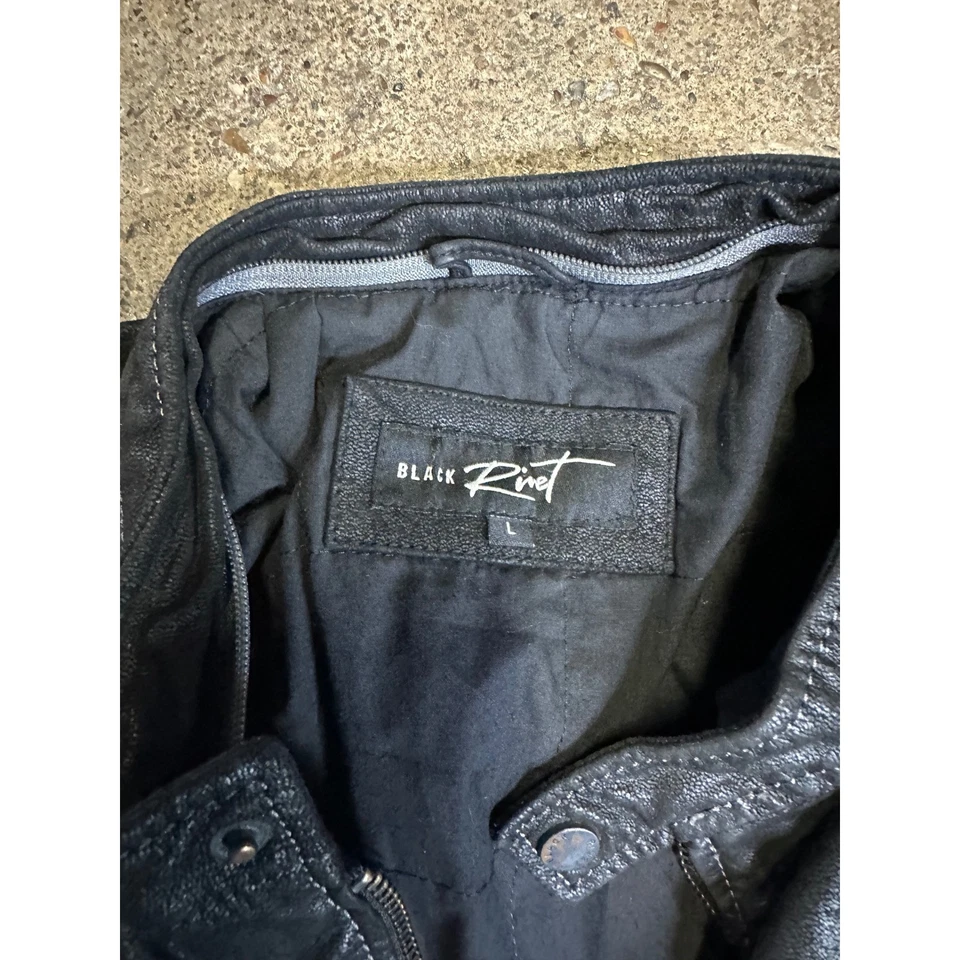 Chaqueta de motociclista de cuero sintético remache negra cremallera completa para hombre grande L Foto 3 de 4