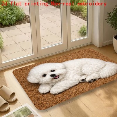 2D Flat Printing, Bichon Frise Pattern Entrance Doormat, Non-Slip Machine Wash