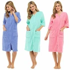 Women?s Terry Towelling Robe 100% Cotton Zip Through Dressing Gown Soft Bathrobe