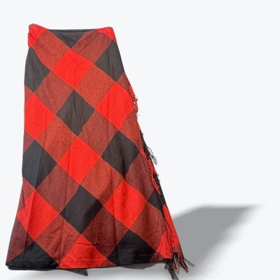 Vintage Ralph Lauren Blue Label Lambswool Cashmere Buffalo Plaid Wrap Maxi Skirt