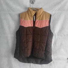 vintage style retro seventy seven brand medium puffer ski vest pink tan brown 77