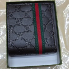 Gucci Black Bifold Wallet for Men with Logo, Striped Accent, Credit Card Holder