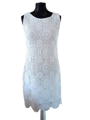 Laura Torelli, Kleid, weiß, Gr. S, ärmellos, Spitzenstoff, Häkelspitze neuwertig