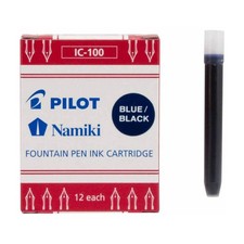 Pilot Namiki IC100 Fountain Pen Ink Cartridge, Blue/Black 12 per Pack 69102