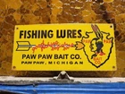 VINTAGE PAW PAW BAIT PORCELAIN SIGN FISHING LURES TACKLE SHOP MICHIGAN ARROWHEAD