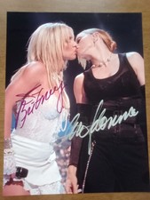 britney spears / madonna kissing 8 1/2 x 11 color photo signed mint coa