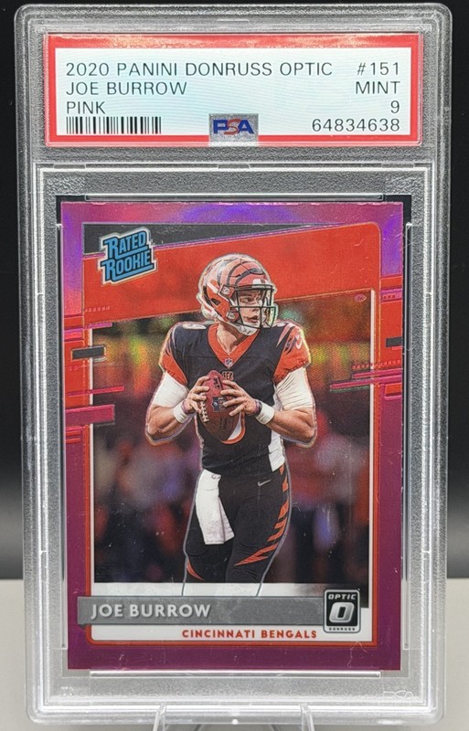 2020 Panini Donruss Optic - Rated Rookies Joe Burrow #151 Pink Prizm (RC) PSA 9