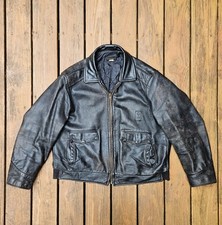 Vintage 1960s-70s Leather Motorcycle Police Jacket Black Sz 50 Long Made In USA