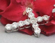 2Ct Round Cut Diamond Cross Pendant Necklace 14K White Gold Finish Free Chain
