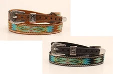 BLACK or BROWN Leather HATBAND ~ Western-Cowboy Hat ~ EMBROIDERY Silver Buckle 