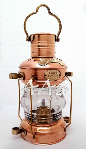 14" Brass & Copper Anchor Boat Light Oil lamp Nautical Maritime Ship Lantern - Picture 2 of 5