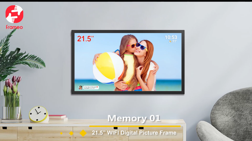 Cadre photo numérique 64 Go 21,5 pouces FRAMEO double Wi-Fi partage moment via l'application Frameo - Vidéo 1 sur 1