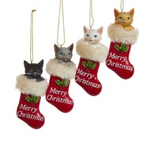 Cat in Fur Trimmed Stocking Ornament