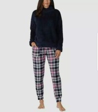 Jane and Bleecker Women's Cozy Lounge Pajama Set Soft Sherpa Top PJ Blue,XXL 
