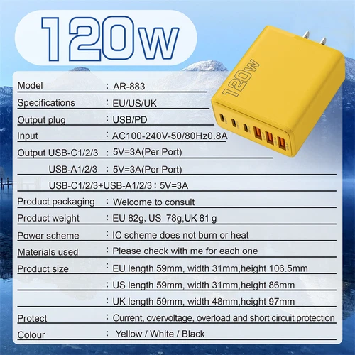 120W Fast Type C Wall Charger , 5-In-1 Fast Cable For Motorola Moto G 2025/2024 - Picture 8 of 35