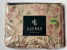 RARE New BELMONT OAKS Ralph Lauren KING FLAT SHEET Floral SATEEN Ruffle FLOWER
