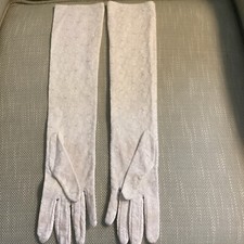 Vtg 1950s Nylon White w Silver Threads Formal Gloves 18  Length Size 7 England