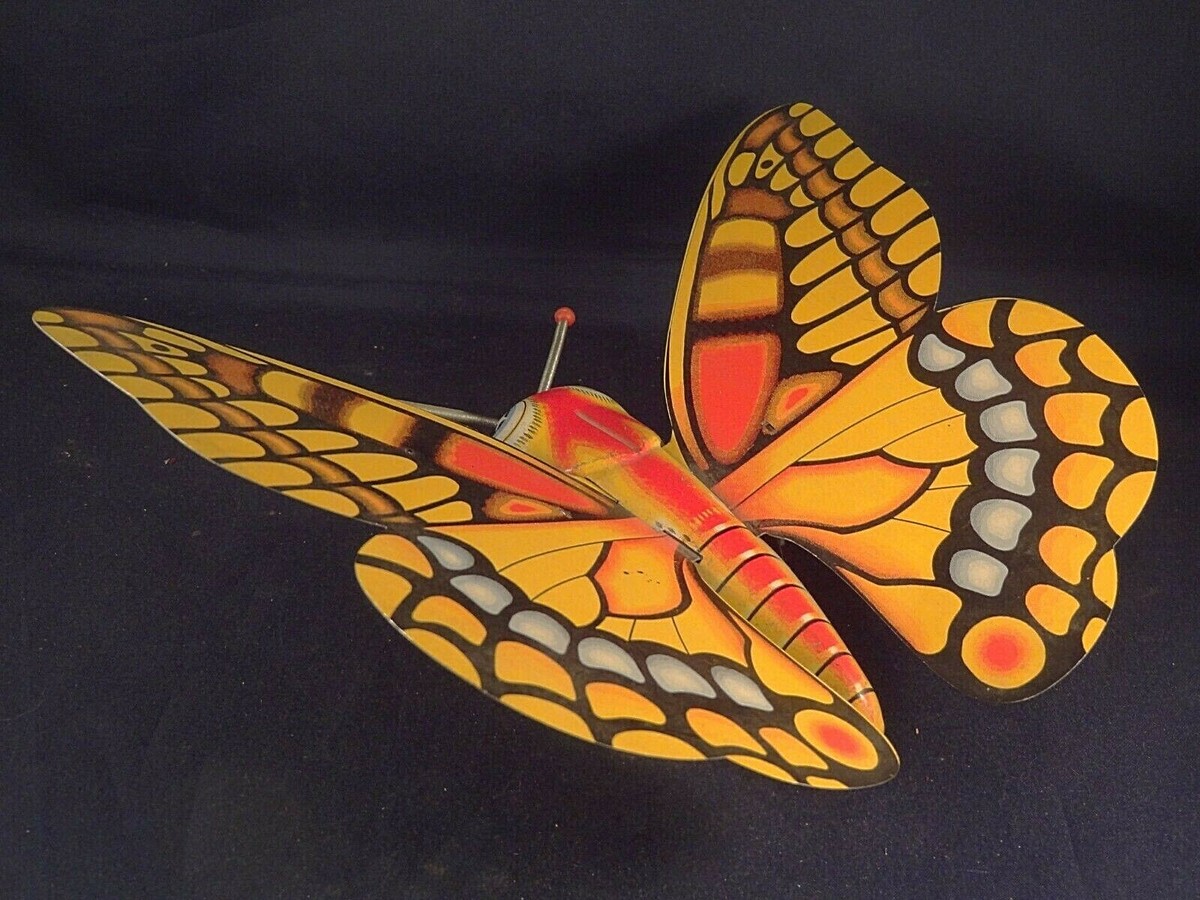 Ancien jouet mécanique automate tôle papillon Made in Japan